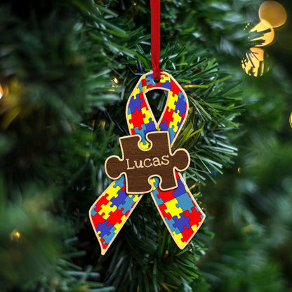 Personalized Name Ribbon Autism Ornament