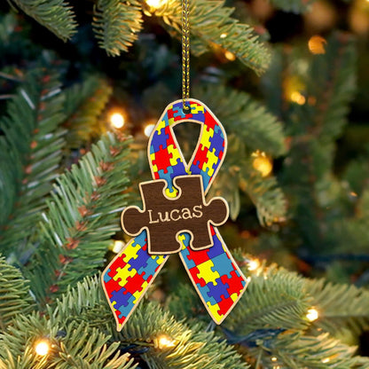 Personalized Name Ribbon Autism Ornament