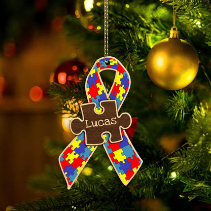 Personalized Name Ribbon Autism Ornament