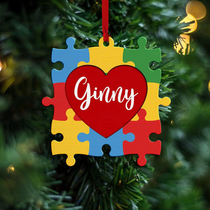 Personalized Name Heart Autism Puzzle Autism Ornament