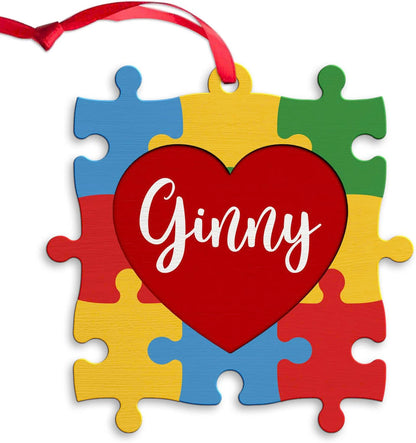 Personalized Name Heart Autism Puzzle Autism Ornament