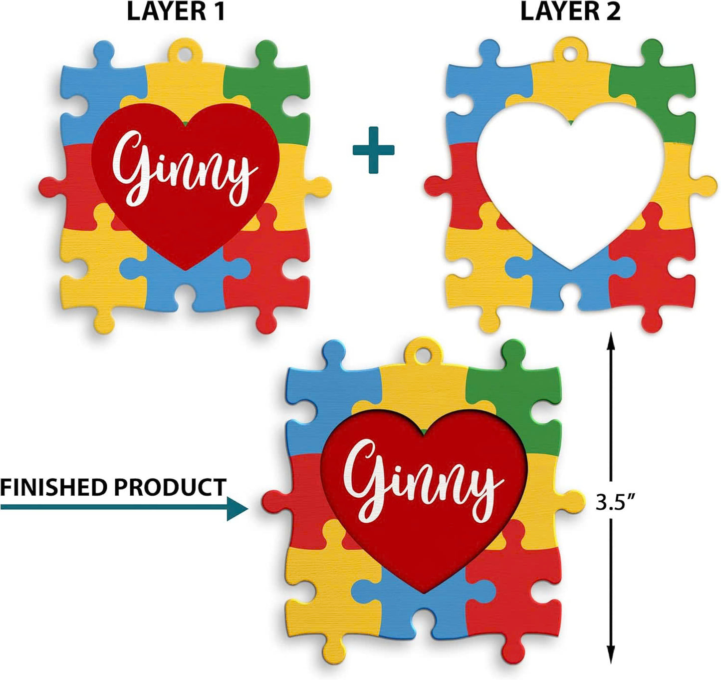 Personalized Name Heart Autism Puzzle Autism Ornament