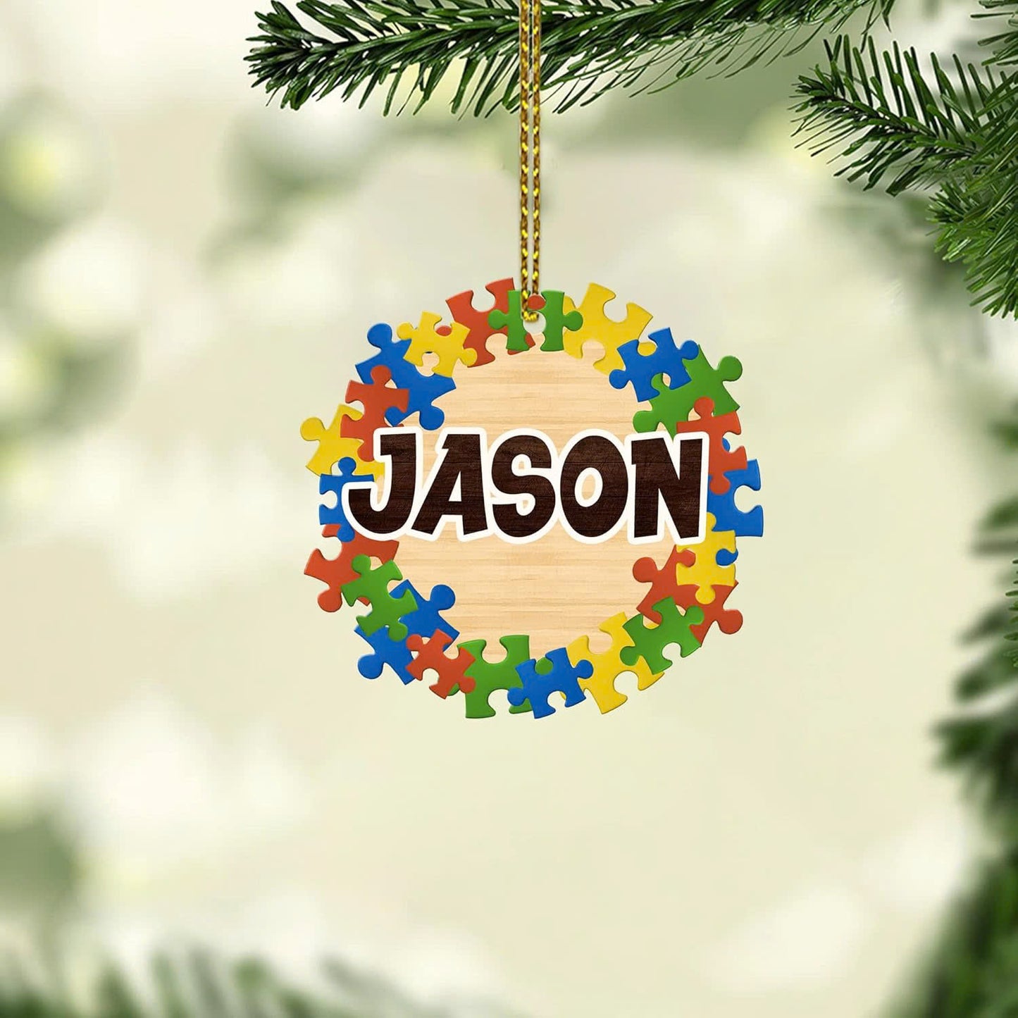 Personalized Name Autism Christmas Ornament