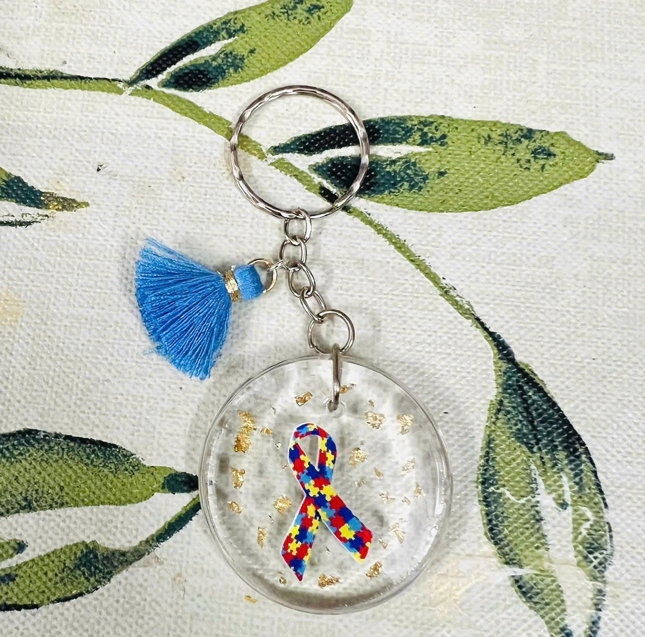 Autism Awareness Ribbon Resin Keychain