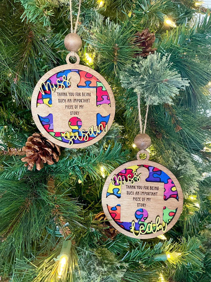 Personalized Puzzle Teacher Ornament, Autism Ornament, Thank You Ornament, Christmas Decor, Christmas Tree, Teacher Gift