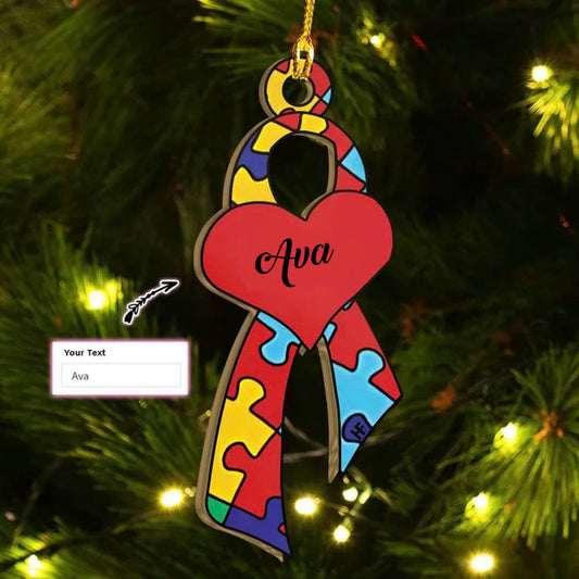 Personalized Autism Ribbon Christmas Ornament