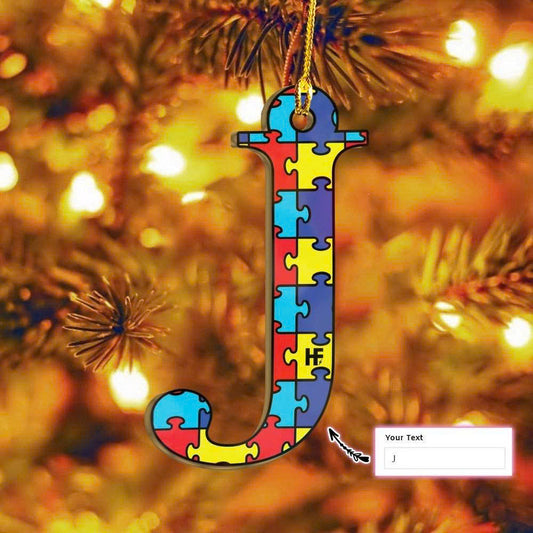 Custom Name Autism Puzzle Pieces Letter Ornament