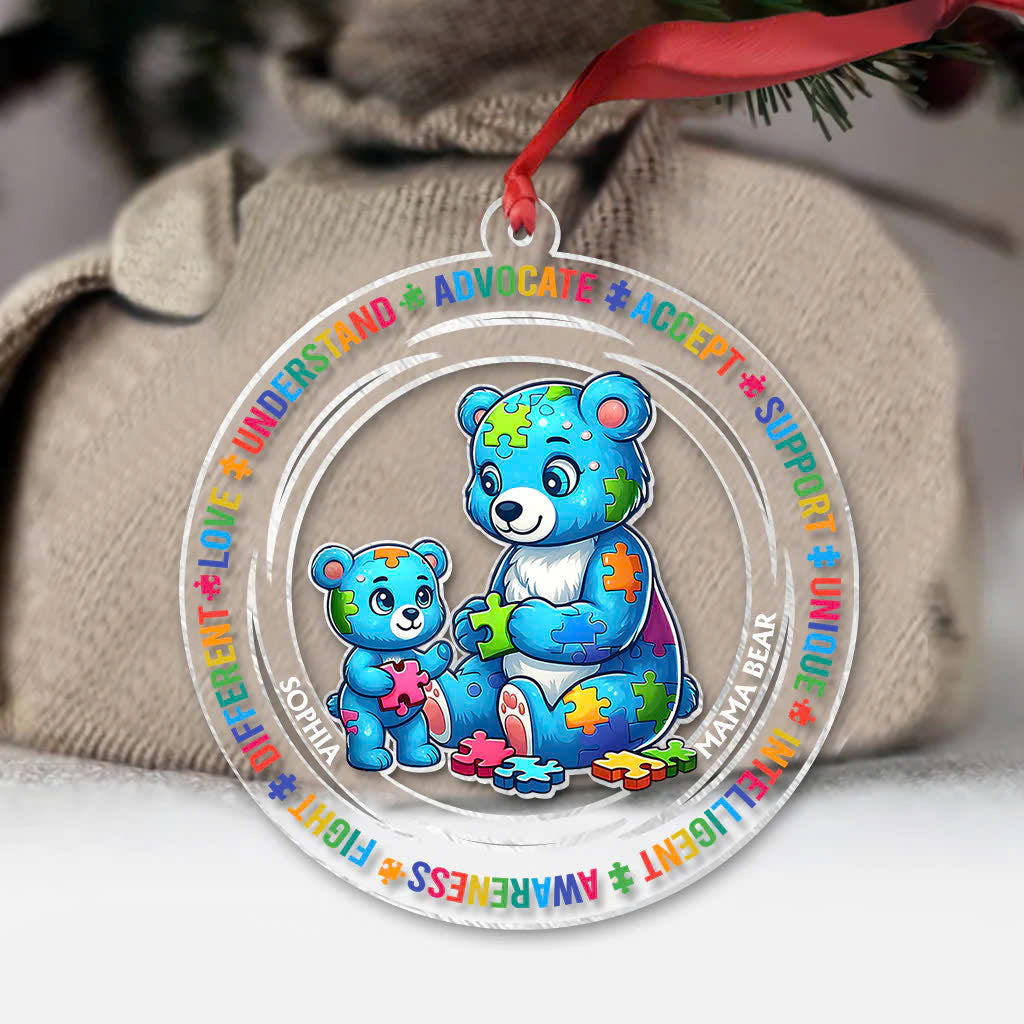 Mama Bear Austism - Personalized Autism Awareness Transparent Ornament