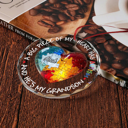 A Big Piece of My Heart Has Autism - Personalized Autism Awareness Round Shaped Glass Ornament