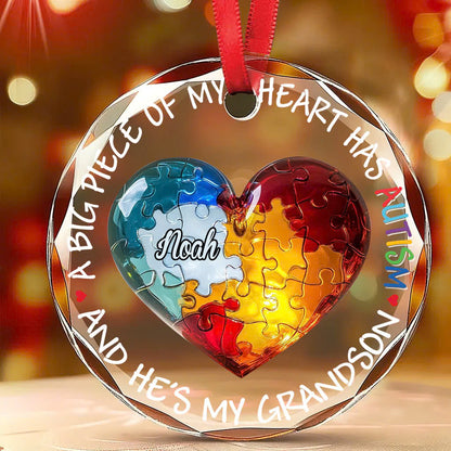 A Big Piece of My Heart Has Autism - Personalized Autism Awareness Round Shaped Glass Ornament