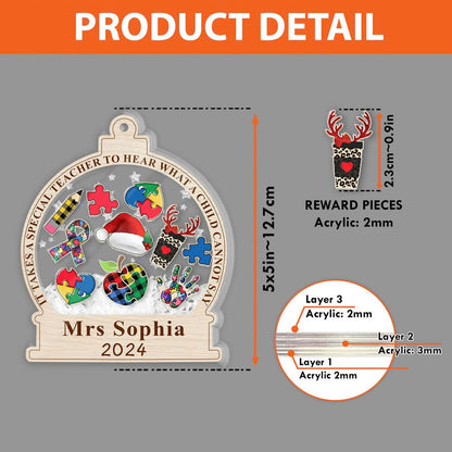 Personalized Autism Teacher 3 Layered Shaker Ornament