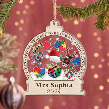 Personalized Autism Teacher 3 Layered Shaker Ornament