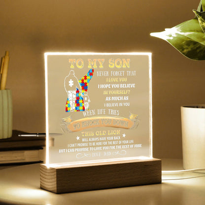 Autism Dad To My Son 3D Multicolor Led Light Wooden Base, Autism Puzzle Piece Night Light, Autism Awareness Lamp