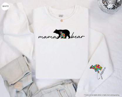 Embroidered Autism Mom, Autism Mama Bear Sweatshirt with Kids Names