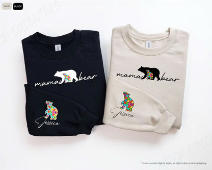 Embroidered Autism Mom, Autism Mama Bear Sweatshirt with Kids Names