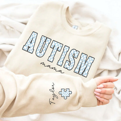 Personalized Autism Sweatshirt, Autism Mom Shirt, Kids Name on Sleeve