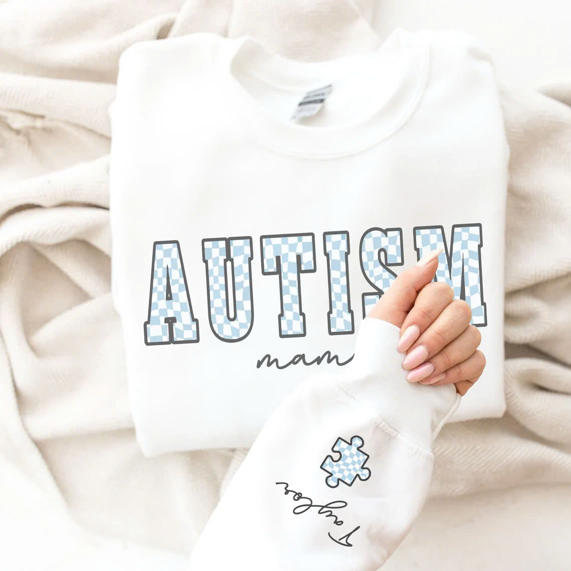 Personalized Autism Sweatshirt, Autism Mom Shirt, Kids Name on Sleeve