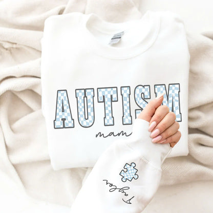 Personalized Autism Sweatshirt, Autism Mom Shirt, Kids Name on Sleeve