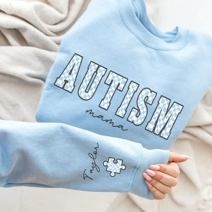 Personalized Autism Sweatshirt, Autism Mom Shirt, Kids Name on Sleeve