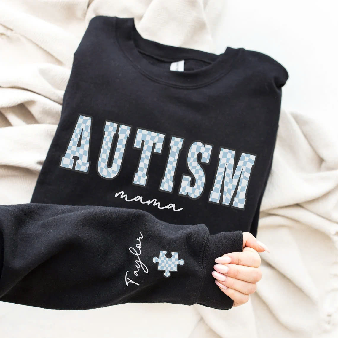 Personalized Autism Sweatshirt, Autism Mom Shirt, Kids Name on Sleeve