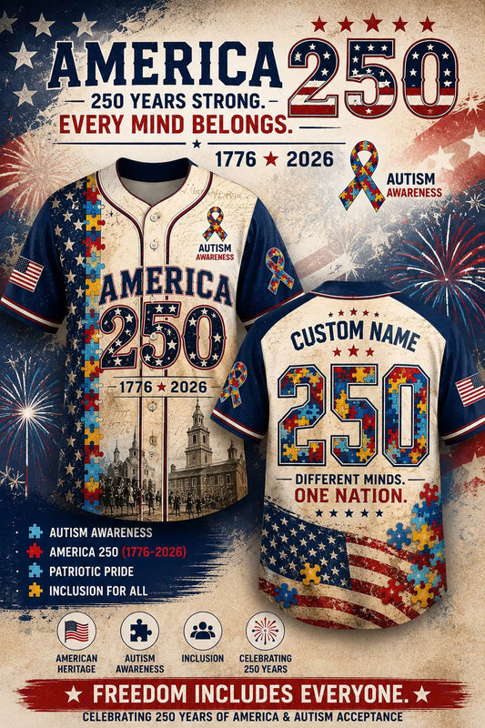 Custom Autism Awareness 250 Years Baseball Jersey